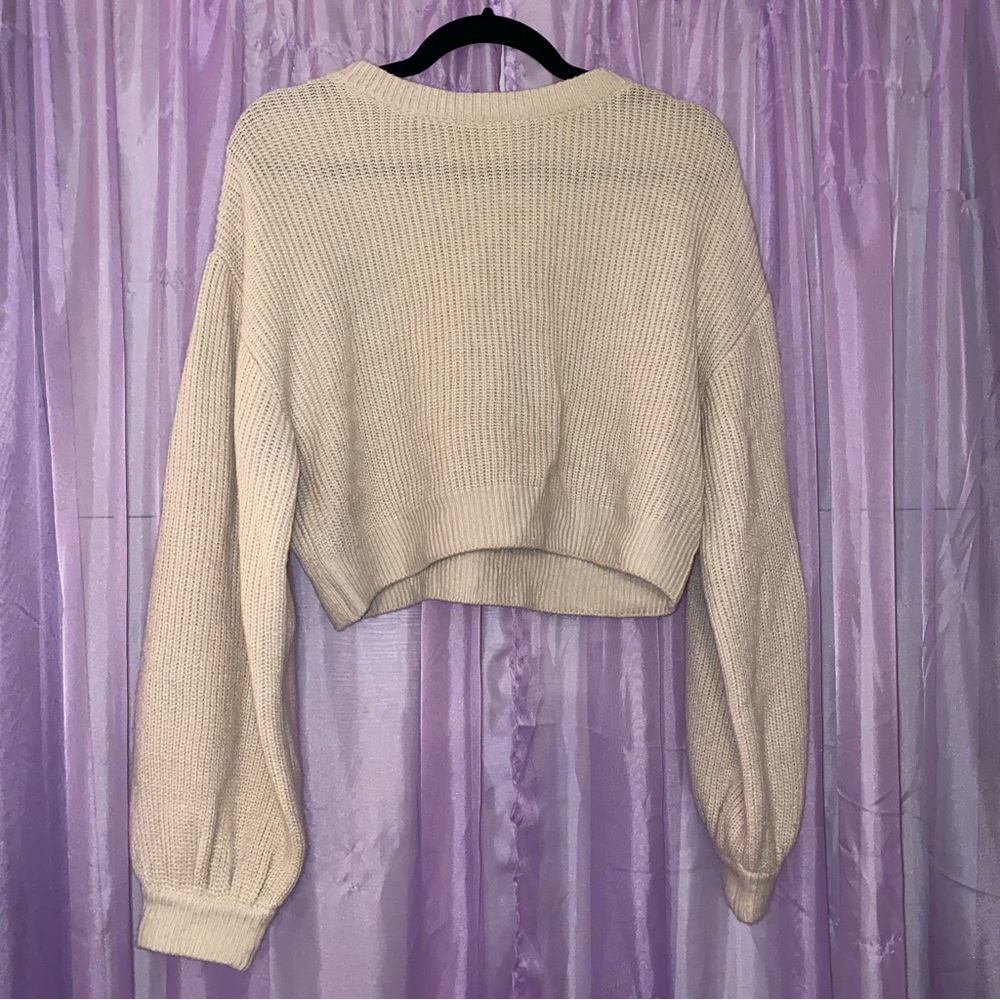 H&M Crop Loose Fit Long Sleeve Cream Tan Knitted Sweater